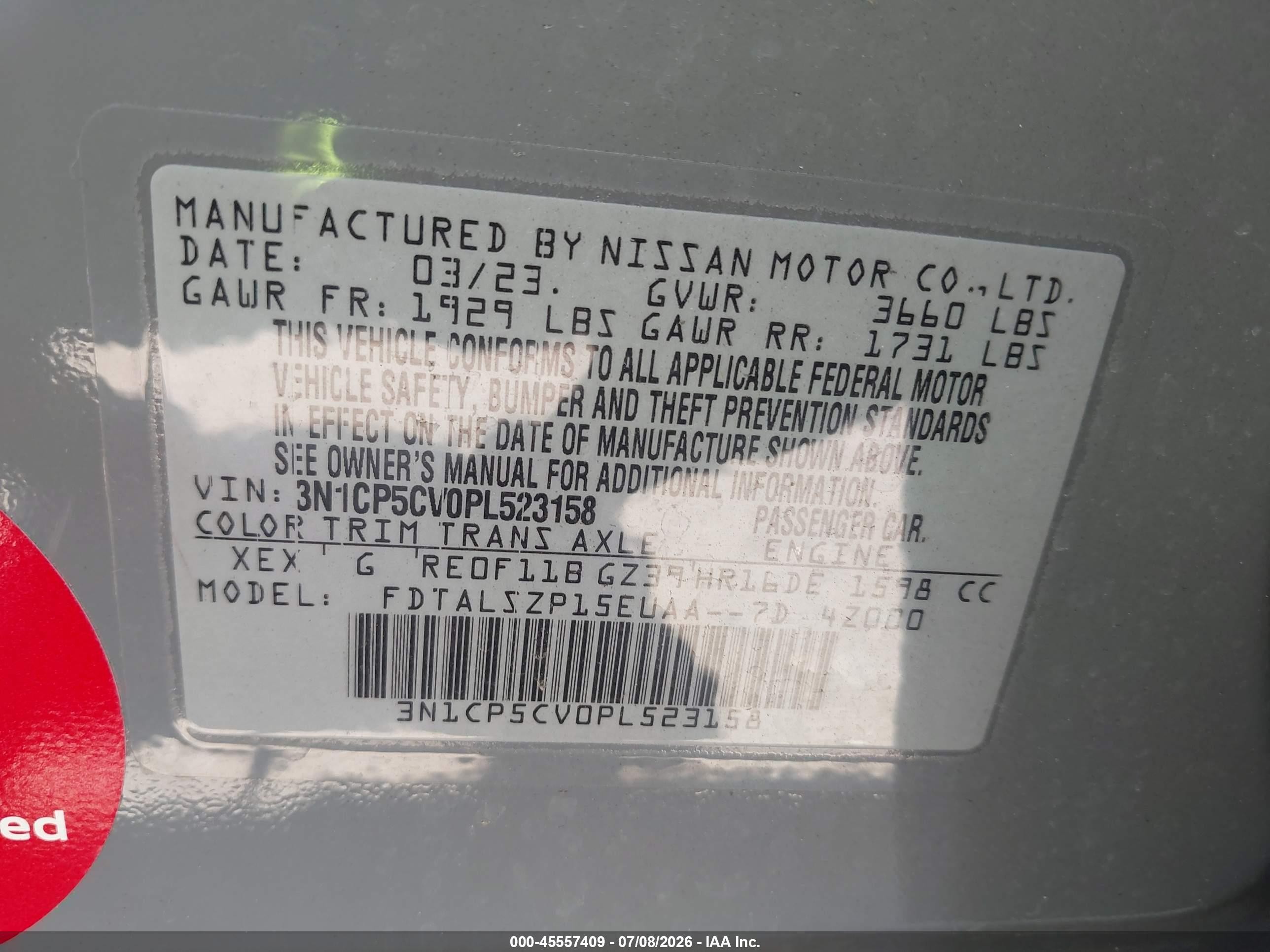 2023 Nissan Kicks Sv Xtronic Cvt Gray vin: 3N1CP5CV0PL523158