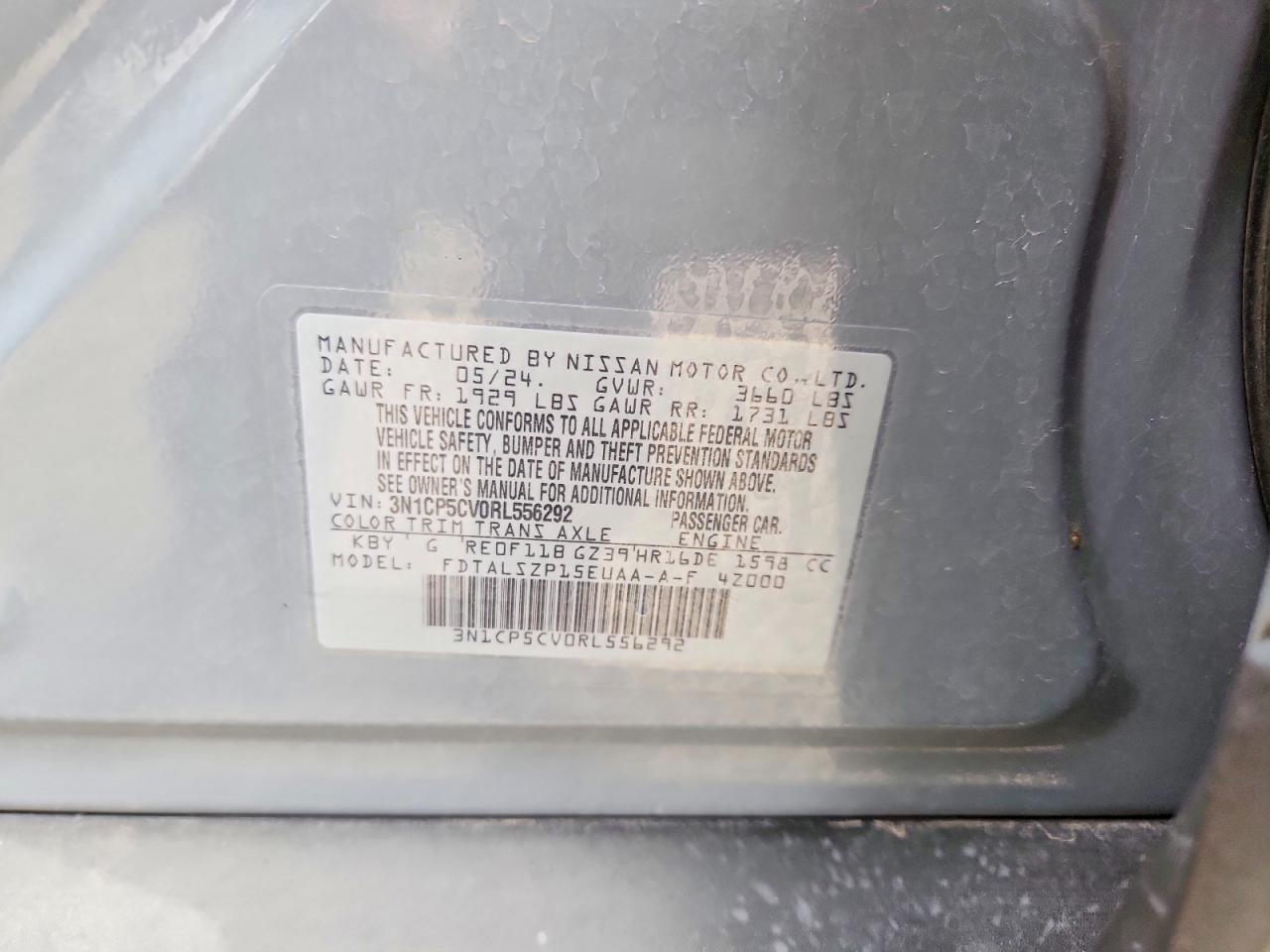 2024 Nissan Kicks Sv Gray vin: 3N1CP5CV0RL556292
