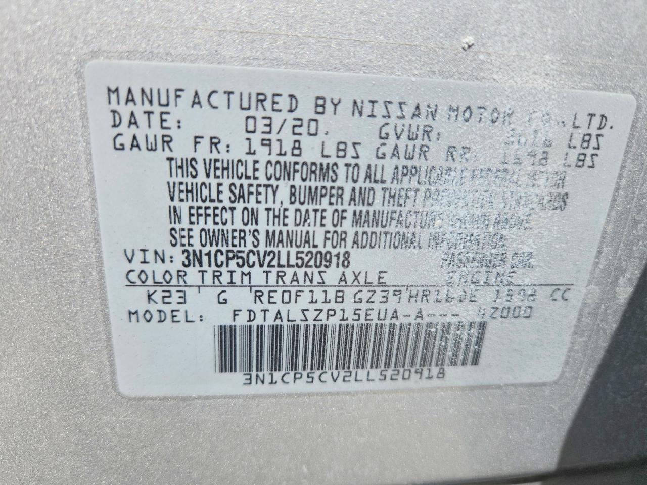 2020 Nissan Kicks Sv Silver vin: 3N1CP5CV2LL520918