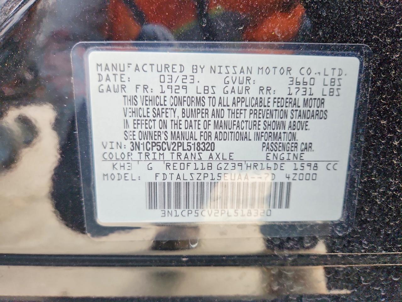 2023 Nissan Kicks Sv Black vin: 3N1CP5CV2PL518320