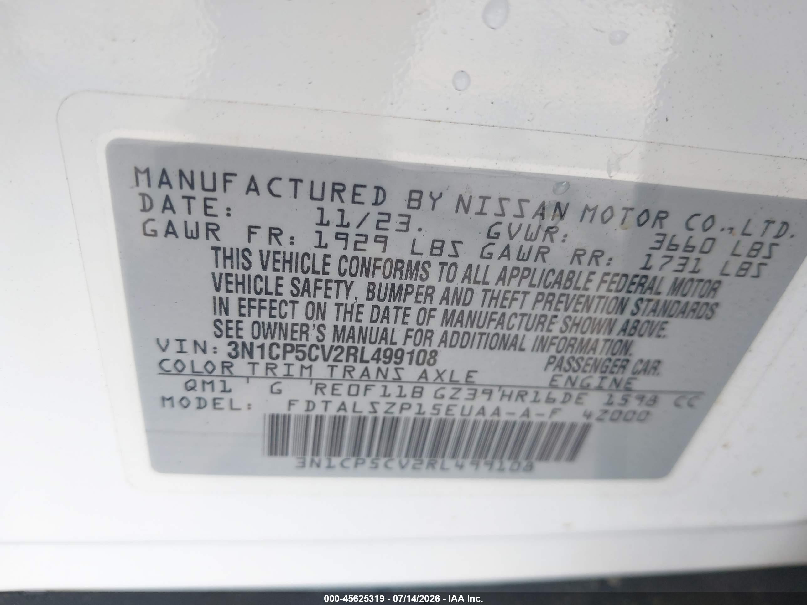 2024 Nissan Kicks Sv Xtronic Cvt White vin: 3N1CP5CV2RL499108
