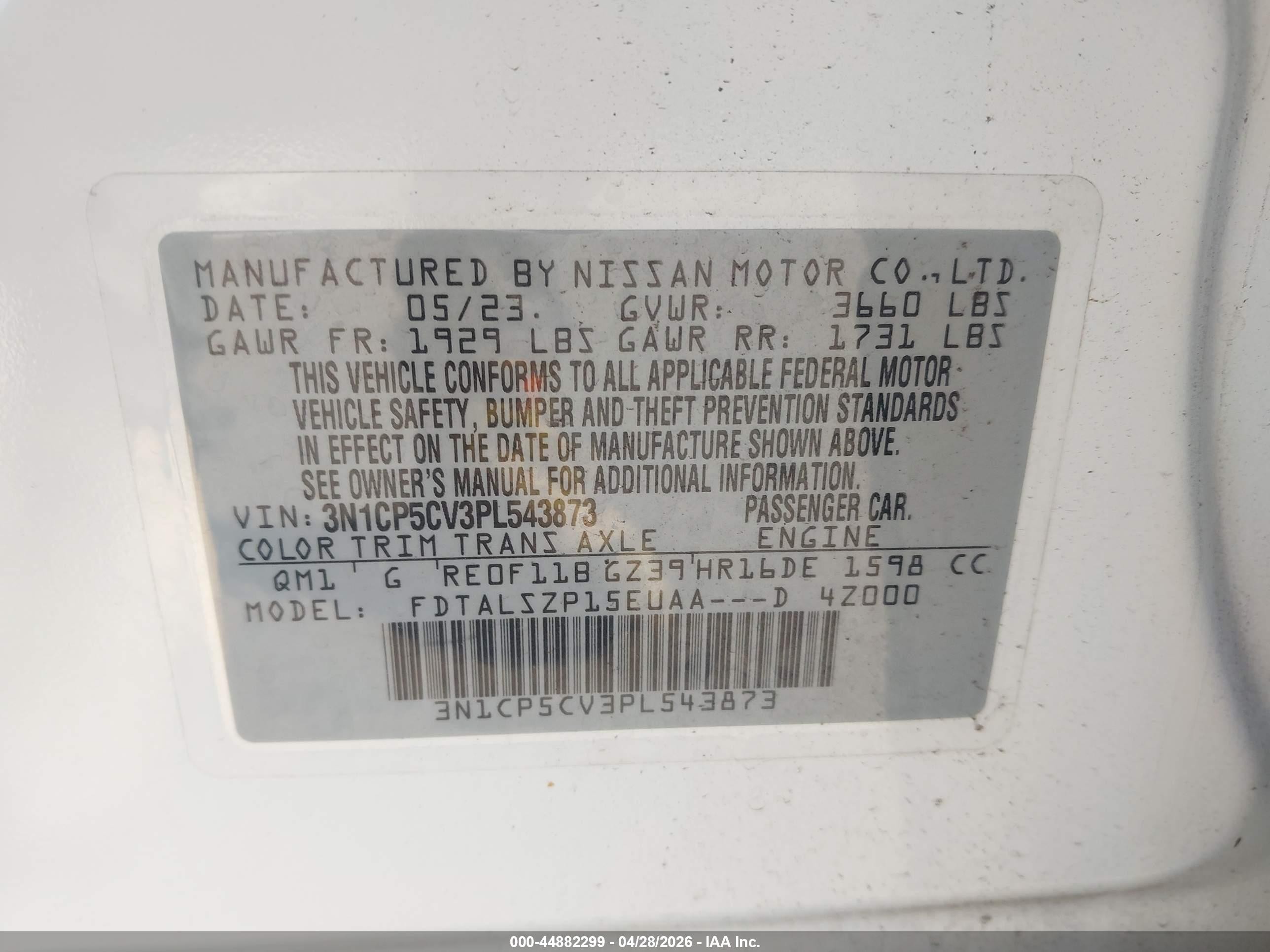 2023 Nissan Kicks Sv Xtronic Cvt White vin: 3N1CP5CV3PL543873