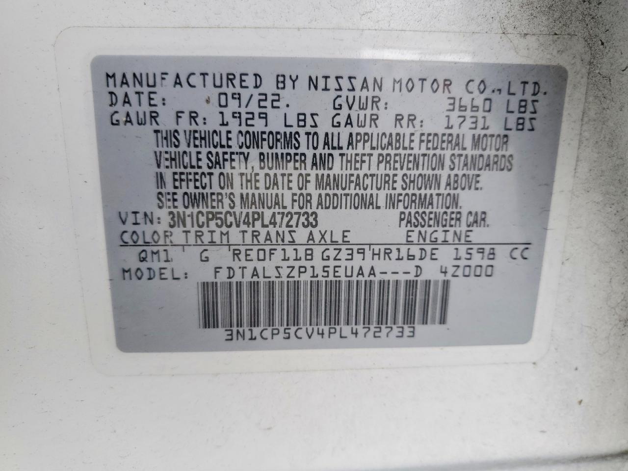 2023 Nissan Kicks Sv White vin: 3N1CP5CV4PL472733