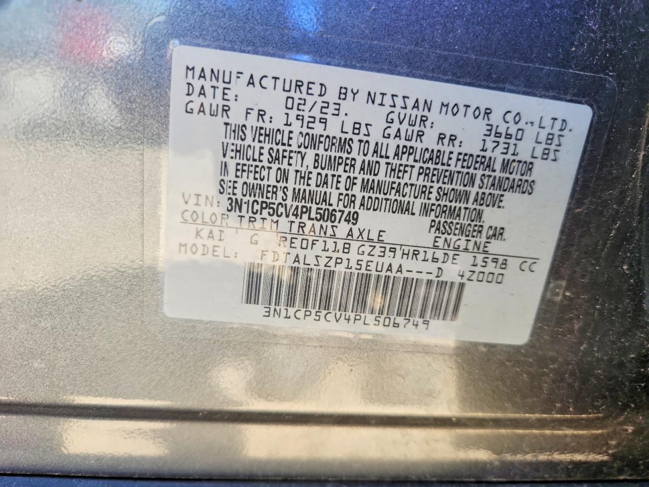 2023 Nissan Kicks Sv Gray vin: 3N1CP5CV4PL506749
