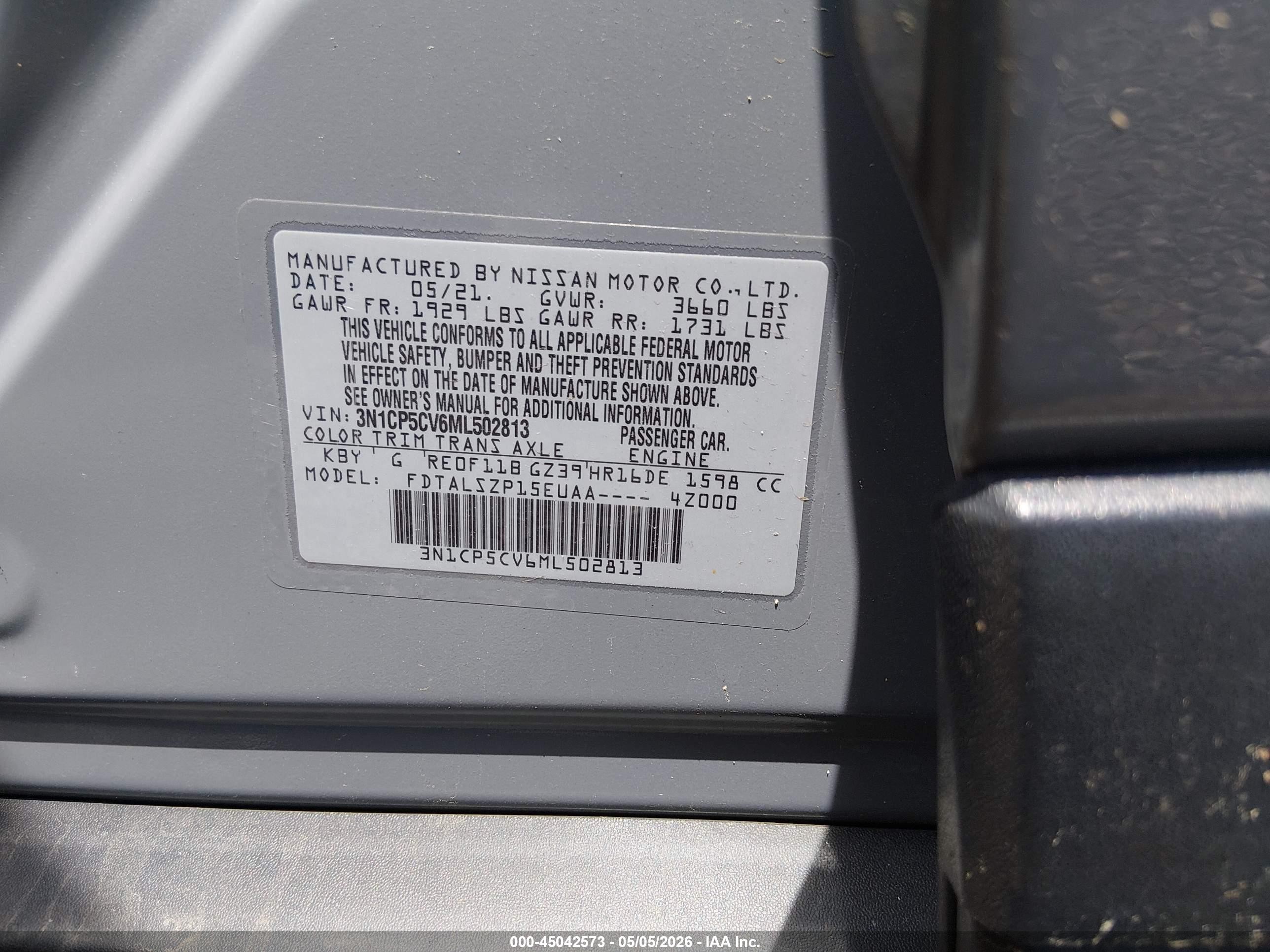 2021 Nissan Kicks Sv Xtronic Cvt Серый vin: 3N1CP5CV6ML502813