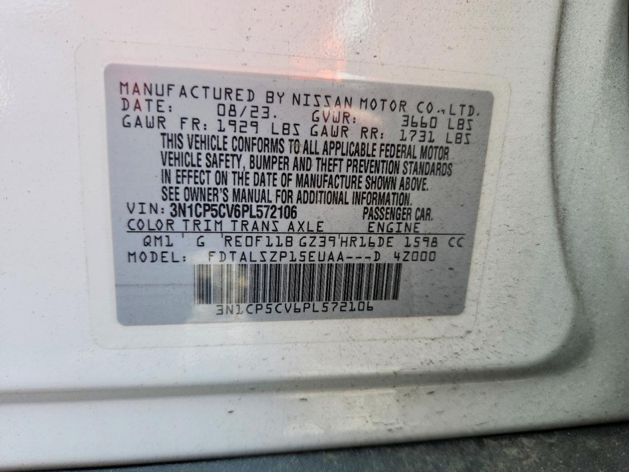 2023 Nissan Kicks Sv White vin: 3N1CP5CV6PL572106