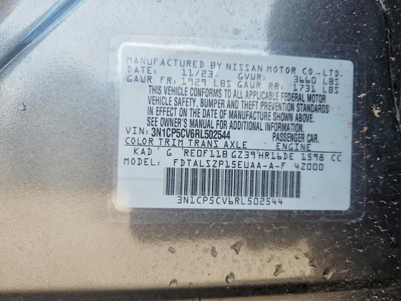 2024 Nissan Kicks Sv Gray vin: 3N1CP5CV6RL502544