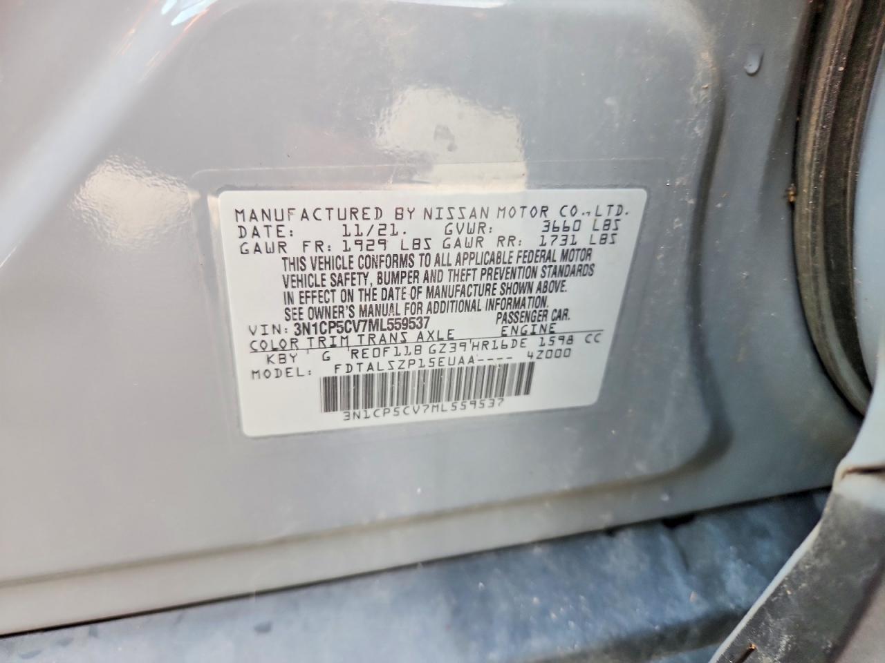 2021 Nissan Kicks Sv Gray vin: 3N1CP5CV7ML559537