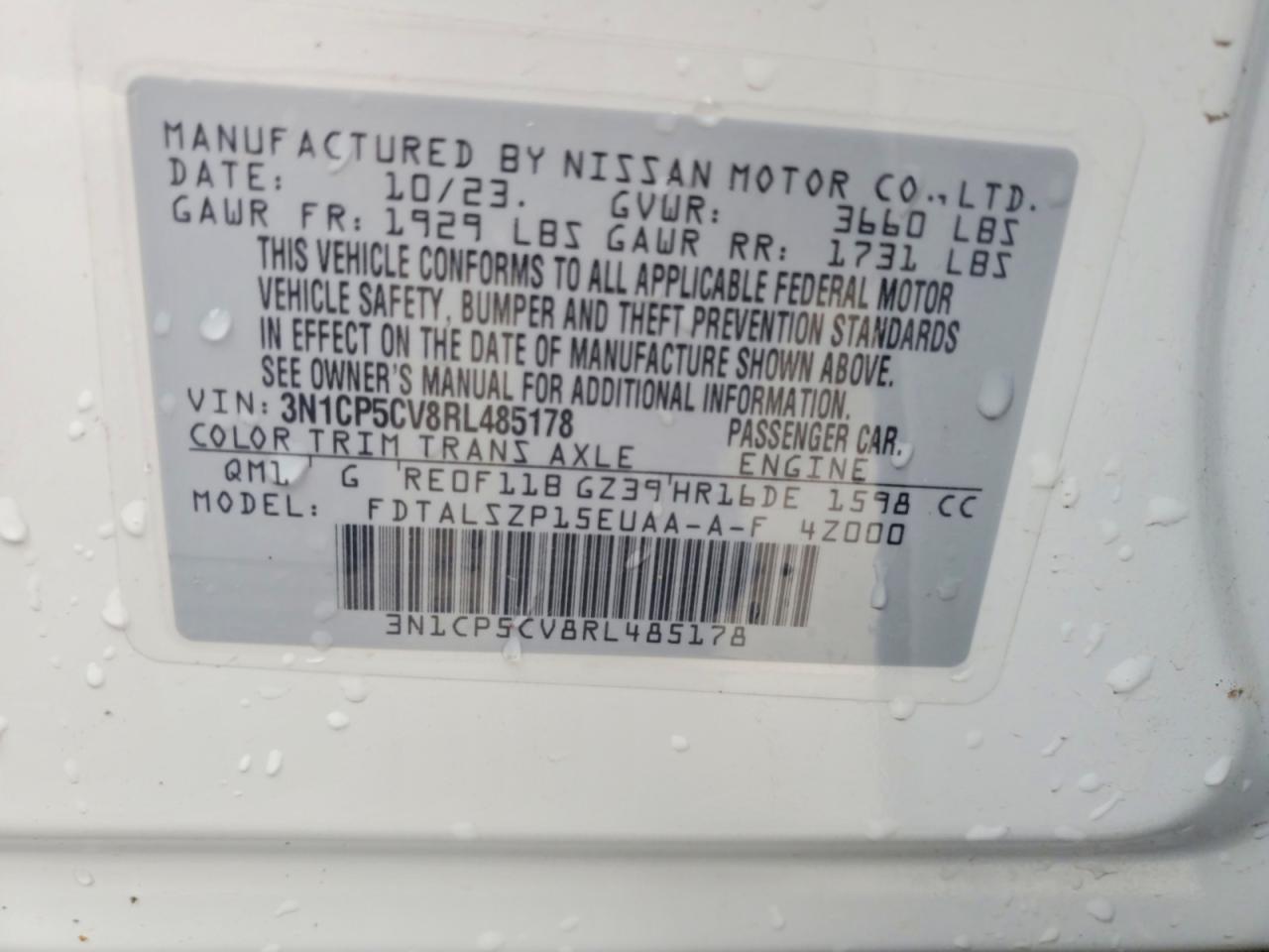 2024 Nissan Kicks Sv White vin: 3N1CP5CV8RL485178