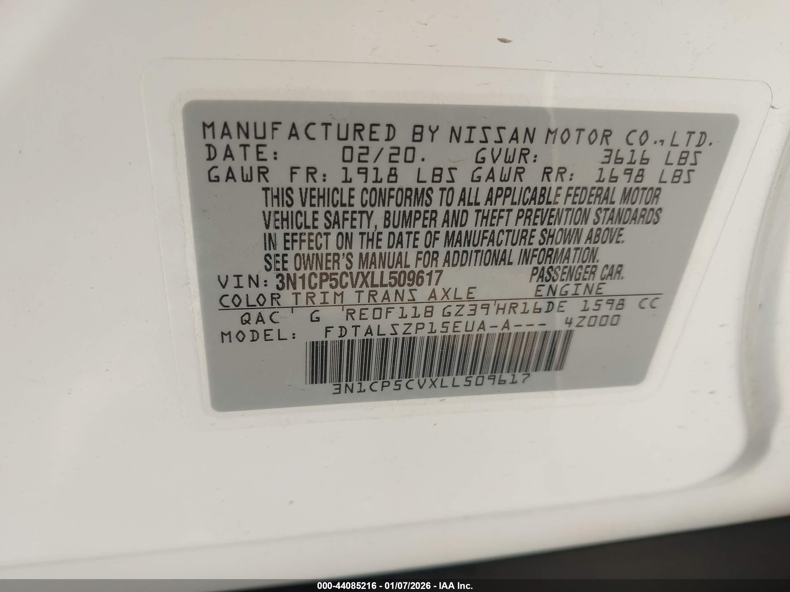 2020 Nissan Kicks Sv Xtronic Cvt Белый vin: 3N1CP5CVXLL509617