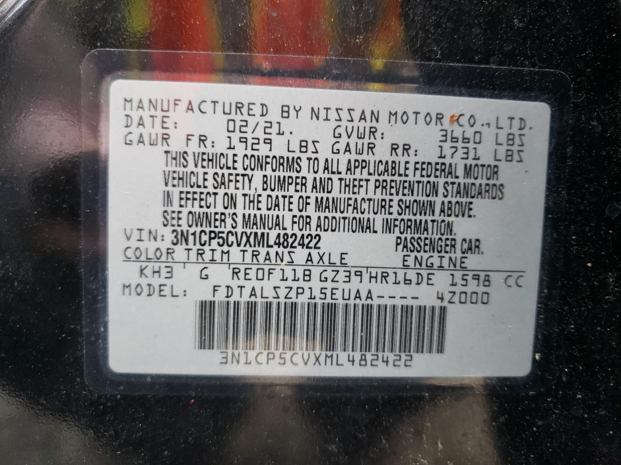 2021 Nissan Kicks Sv Черный vin: 3N1CP5CVXML482422