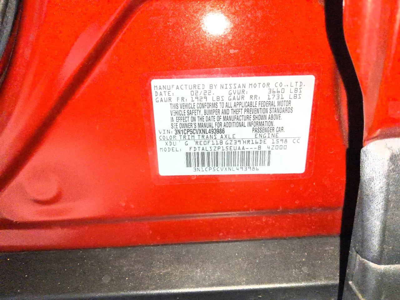 2022 Nissan Kicks Sv Red vin: 3N1CP5CVXNL493986