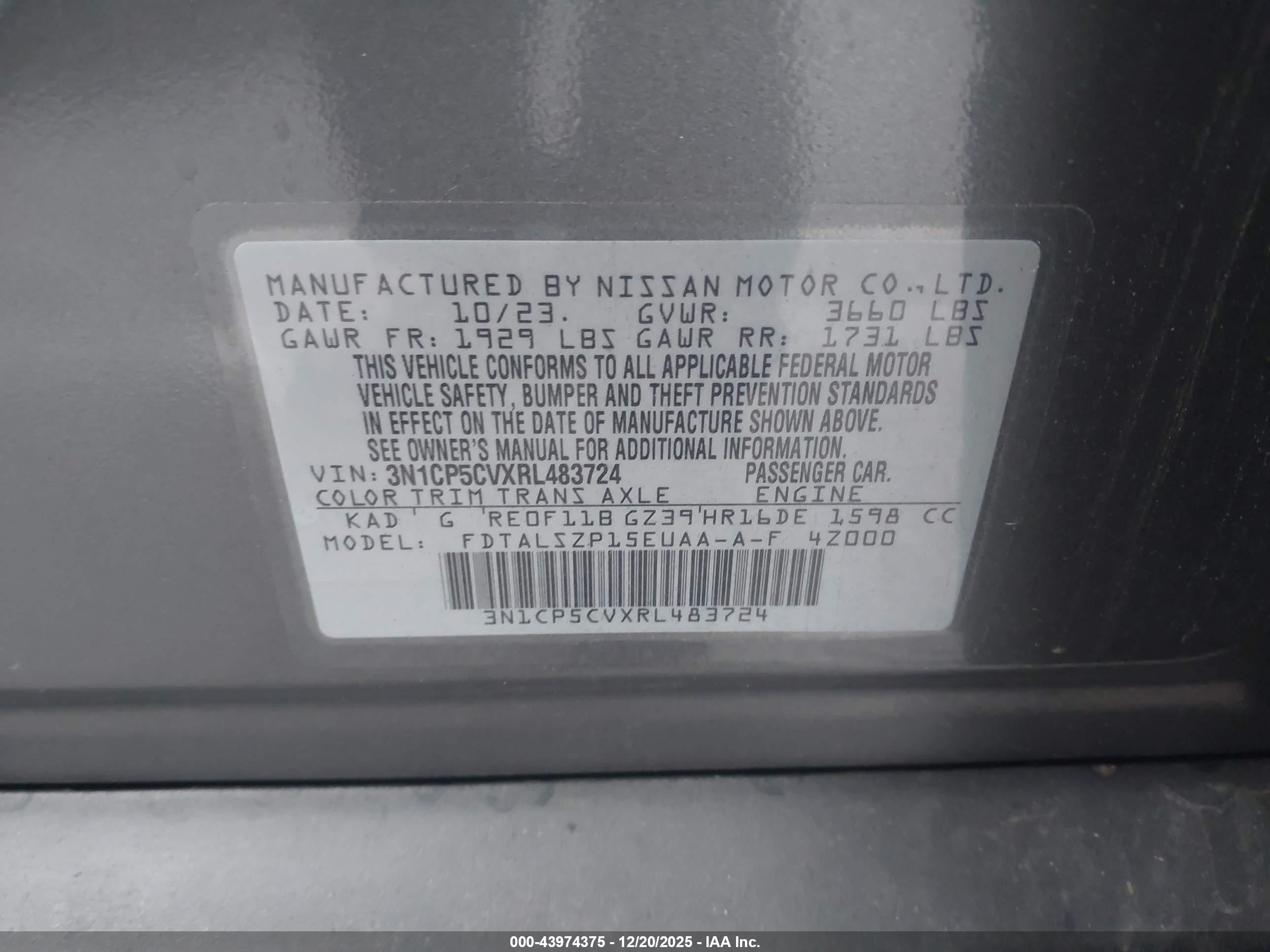 2024 Nissan Kicks Sv Xtronic Cvt Gray vin: 3N1CP5CVXRL483724