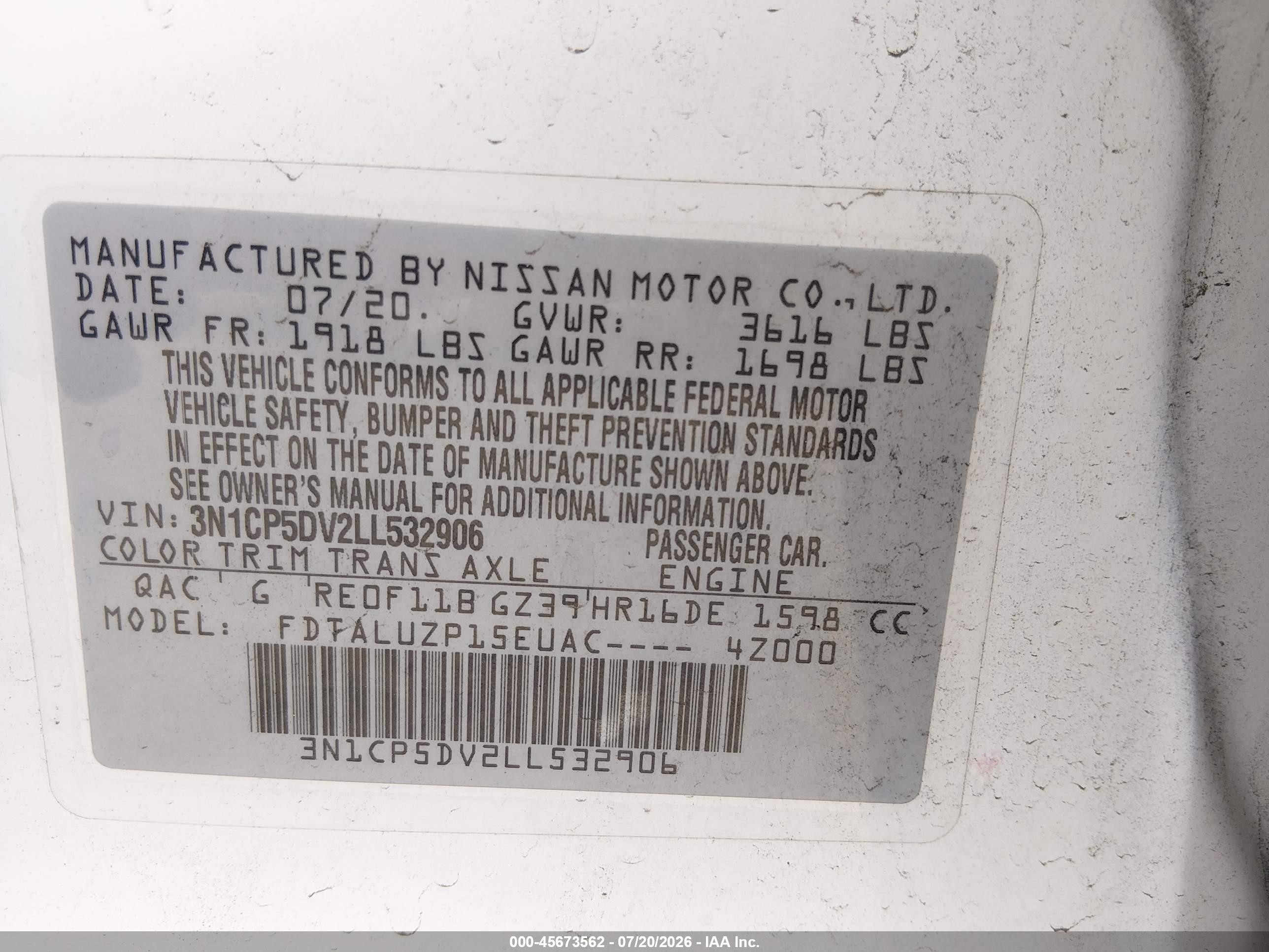 2020 Nissan Kicks Sr Xtronic Cvt Белый vin: 3N1CP5DV2LL532906