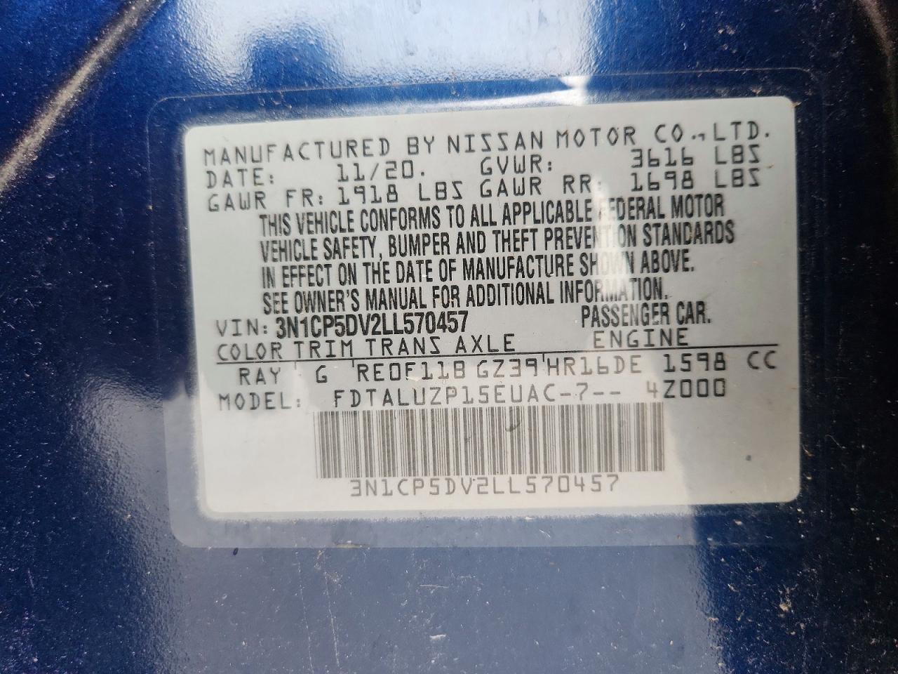 2020 Nissan Kicks Sr Blue vin: 3N1CP5DV2LL570457