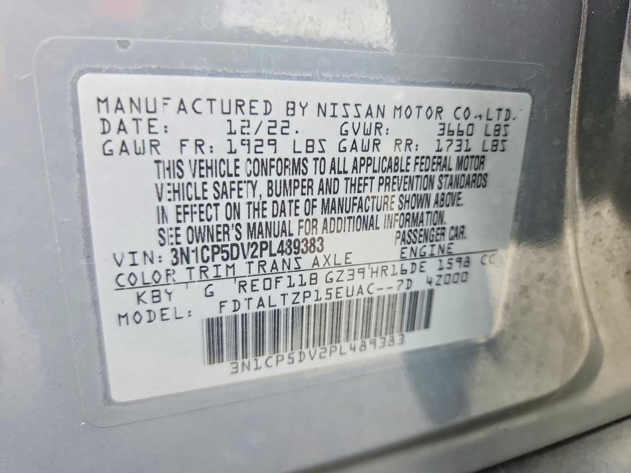 2023 Nissan Kicks Sr Gray vin: 3N1CP5DV2PL489383