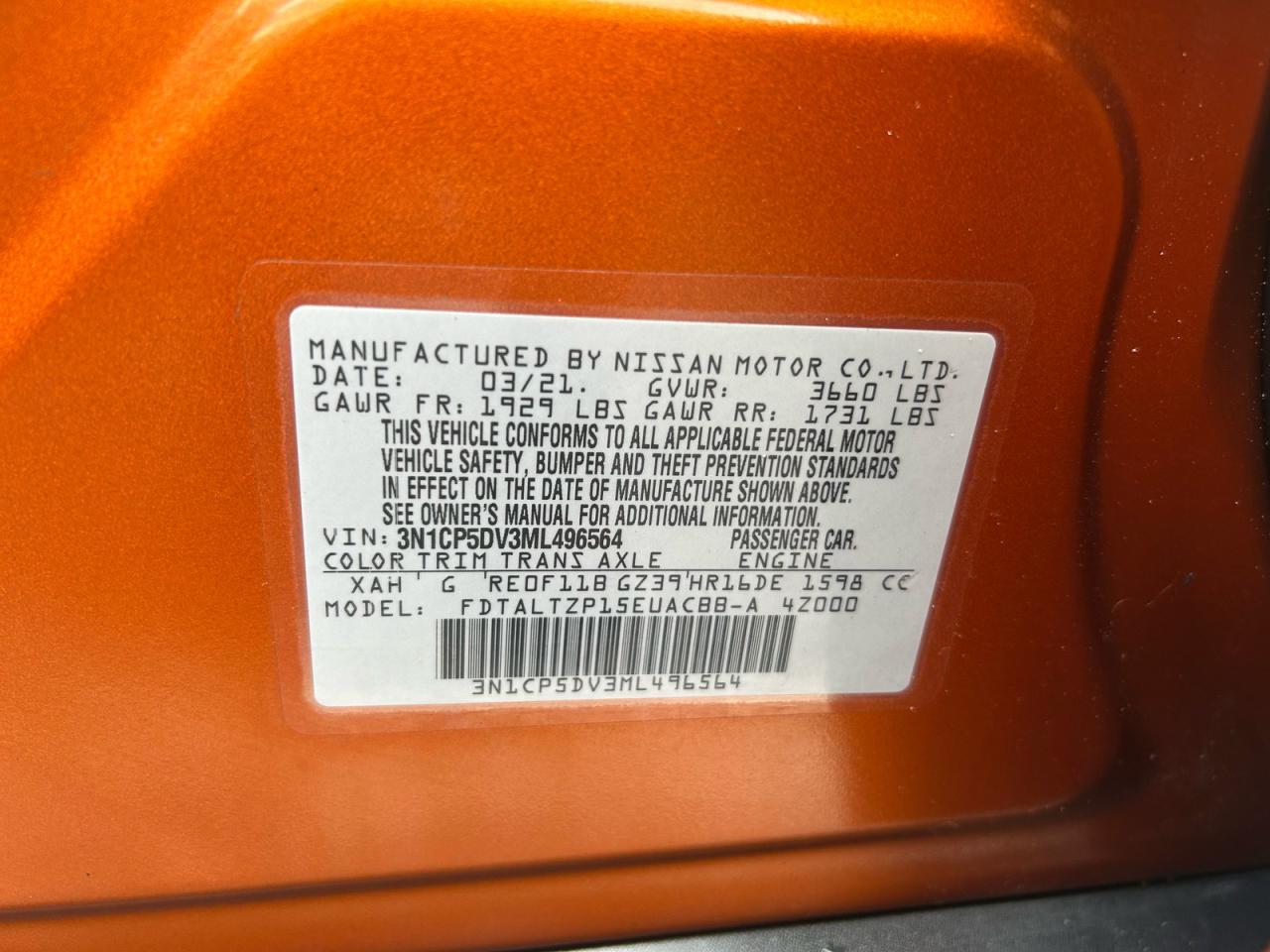 2021 Nissan Kicks Sr Orange vin: 3N1CP5DV3ML496564