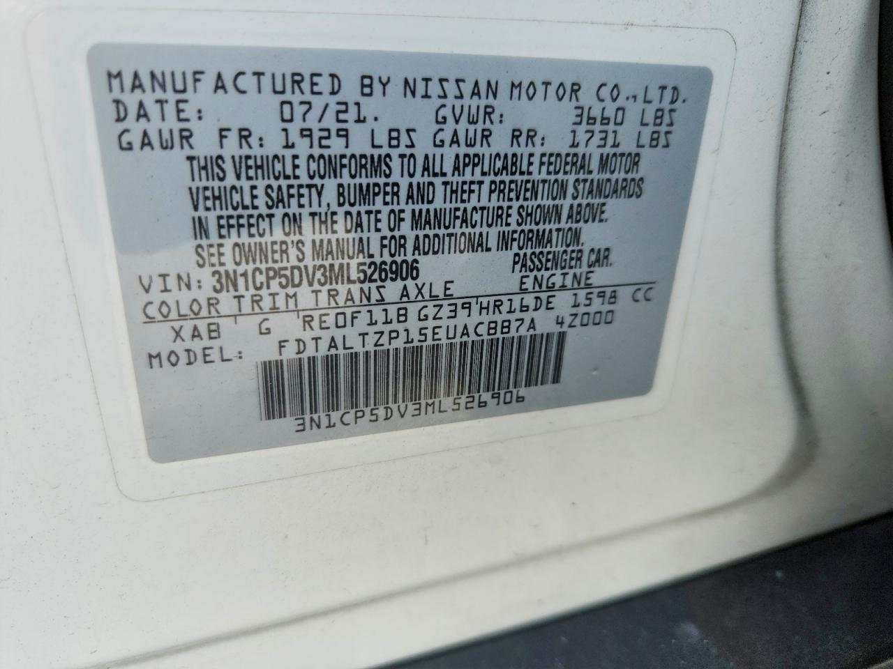 2021 Nissan Kicks Sr White vin: 3N1CP5DV3ML526906