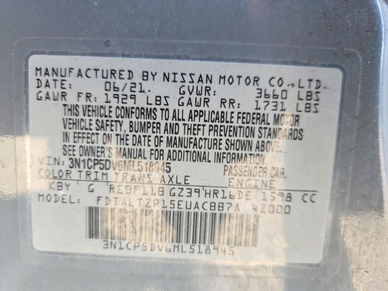 2021 Nissan Kicks Sr Gray vin: 3N1CP5DV6ML518945