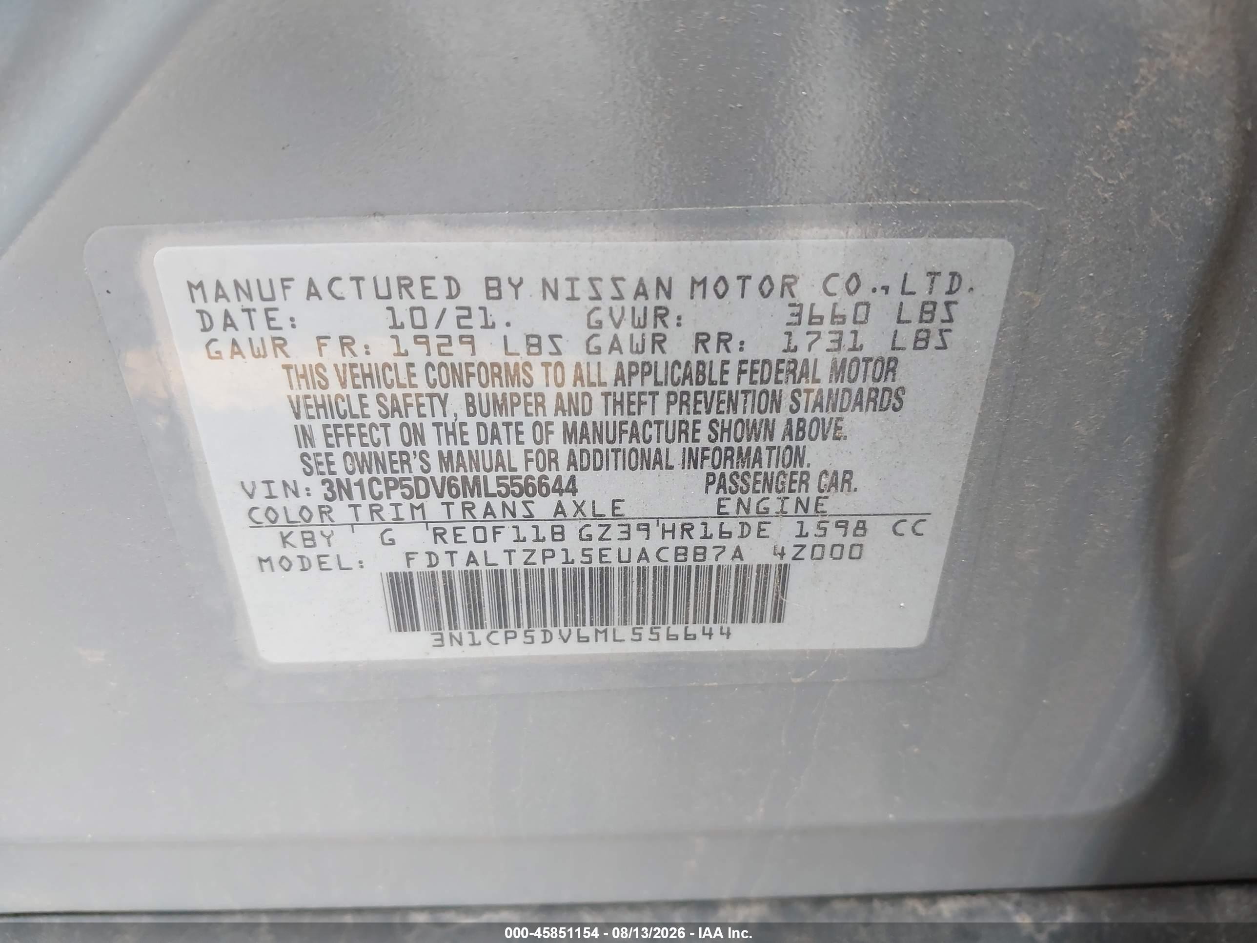 2021 Nissan Kicks Sr Xtronic Cvt Gray vin: 3N1CP5DV6ML556644