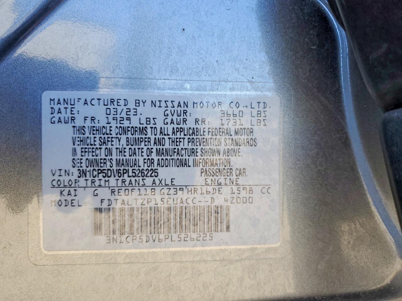 2023 Nissan Kicks Sr Gray vin: 3N1CP5DV6PL526225