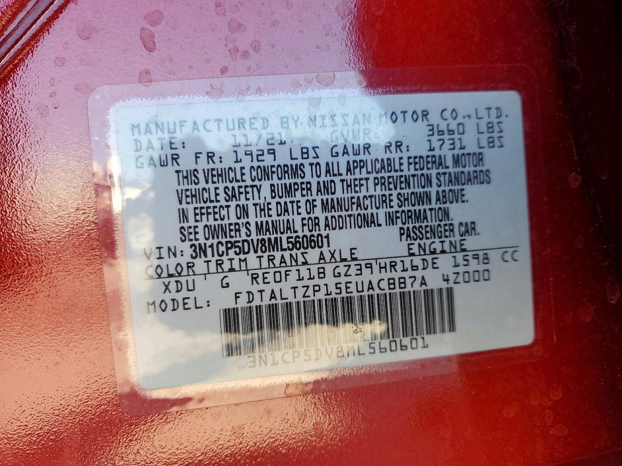 2021 Nissan Kicks Sr Red vin: 3N1CP5DV8ML560601