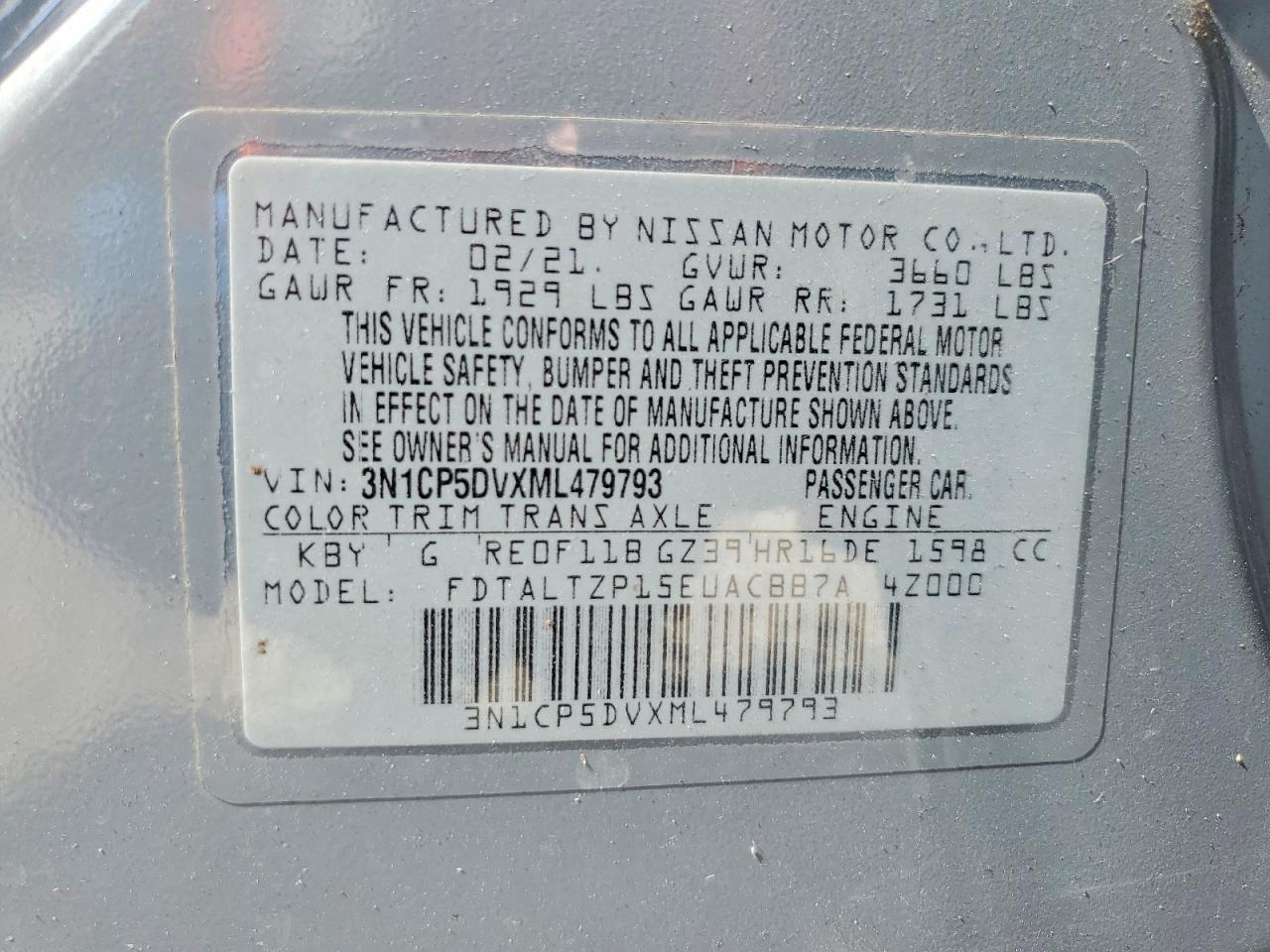2021 Nissan Kicks Sr Gray vin: 3N1CP5DVXML479793