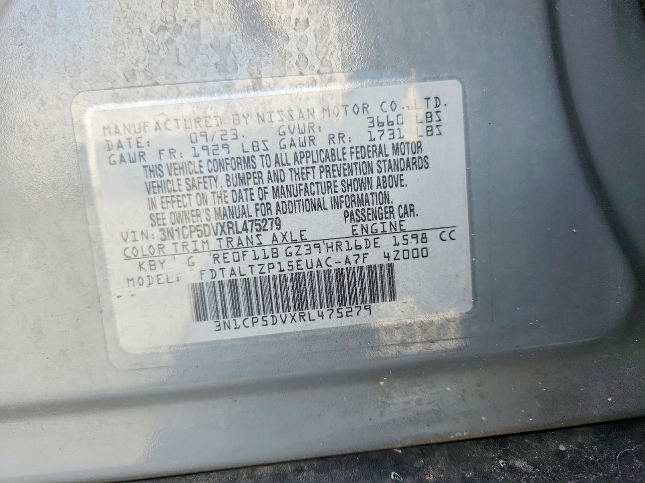 2024 Nissan Kicks Sr Серый vin: 3N1CP5DVXRL475279