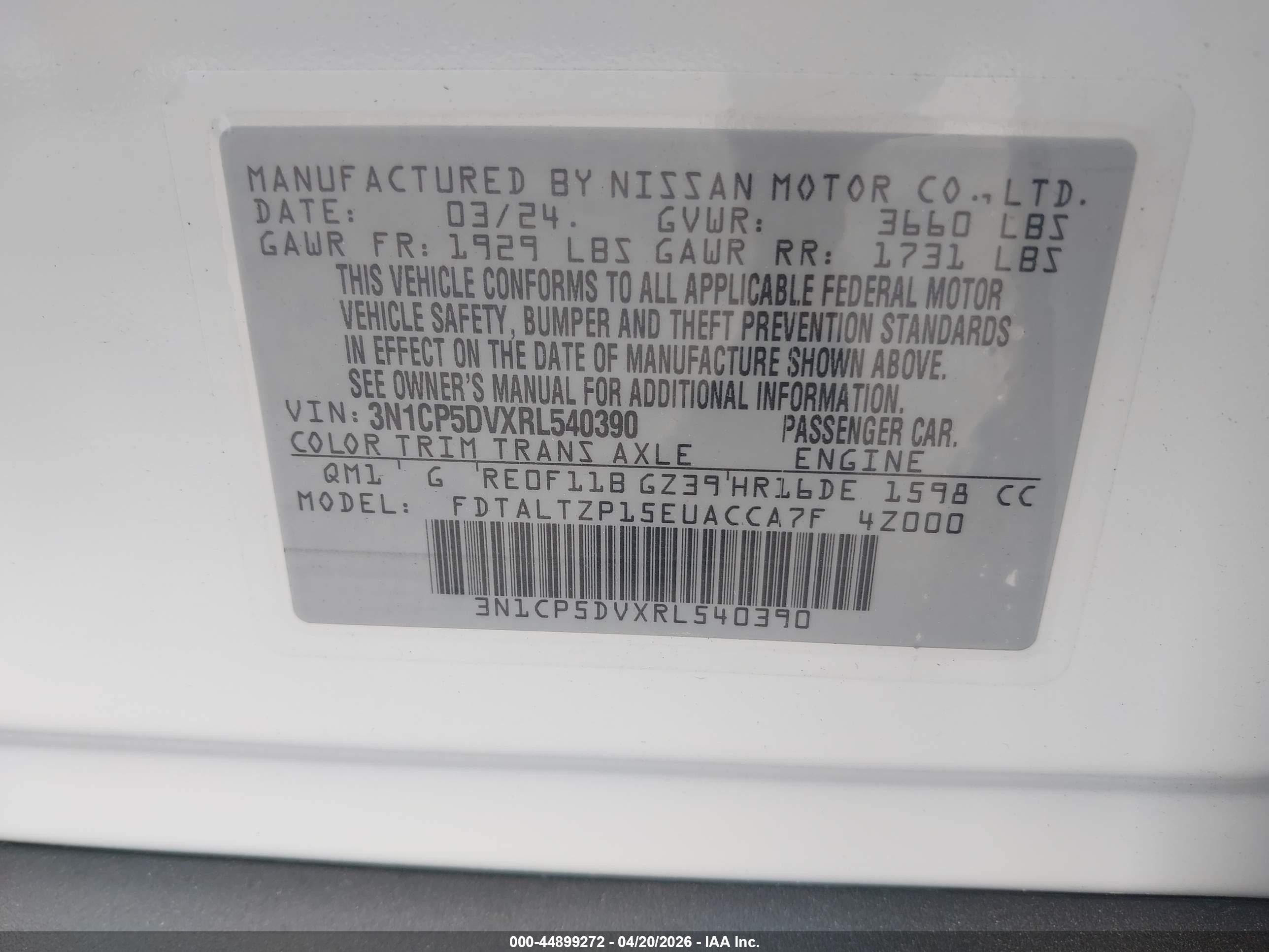 2024 Nissan Kicks Sr Xtronic Cvt White vin: 3N1CP5DVXRL540390