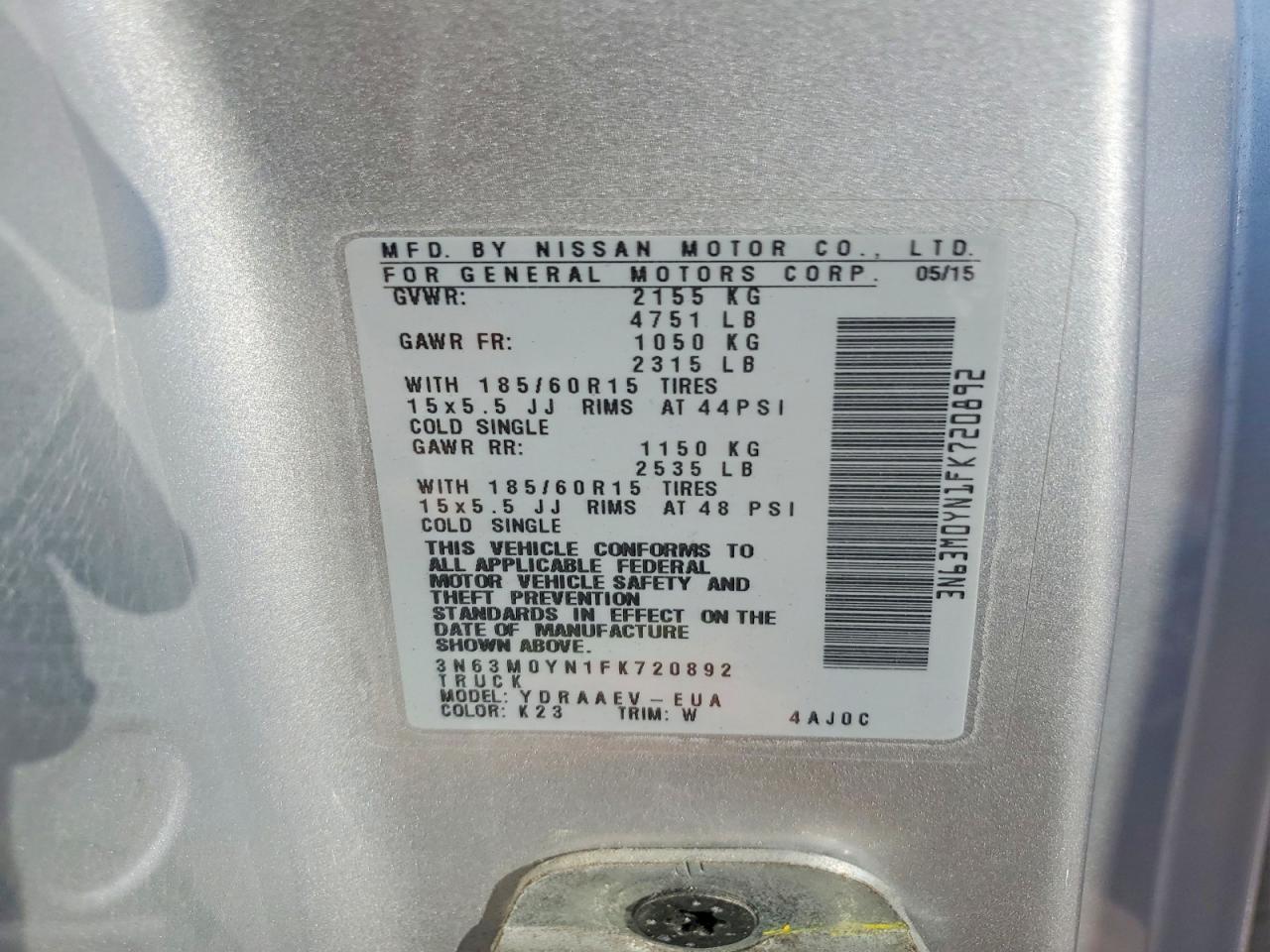2015 Chevrolet City Express Ls Silver vin: 3N63M0YN1FK720892