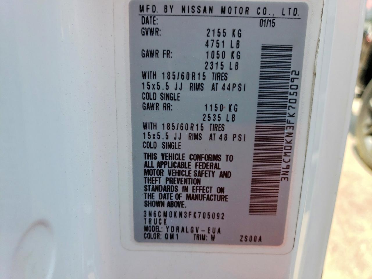 2015 Nissan Nv200 Sv Белый vin: 3N6CM0KN3FK705092