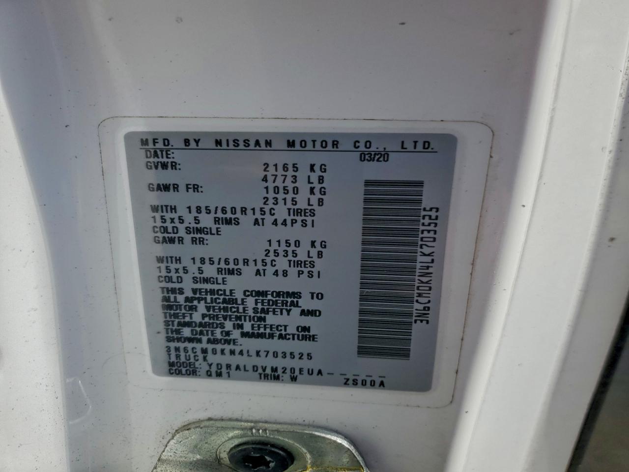 2020 Nissan Nv200 2.5s Black vin: 3N6CM0KN4LK703525