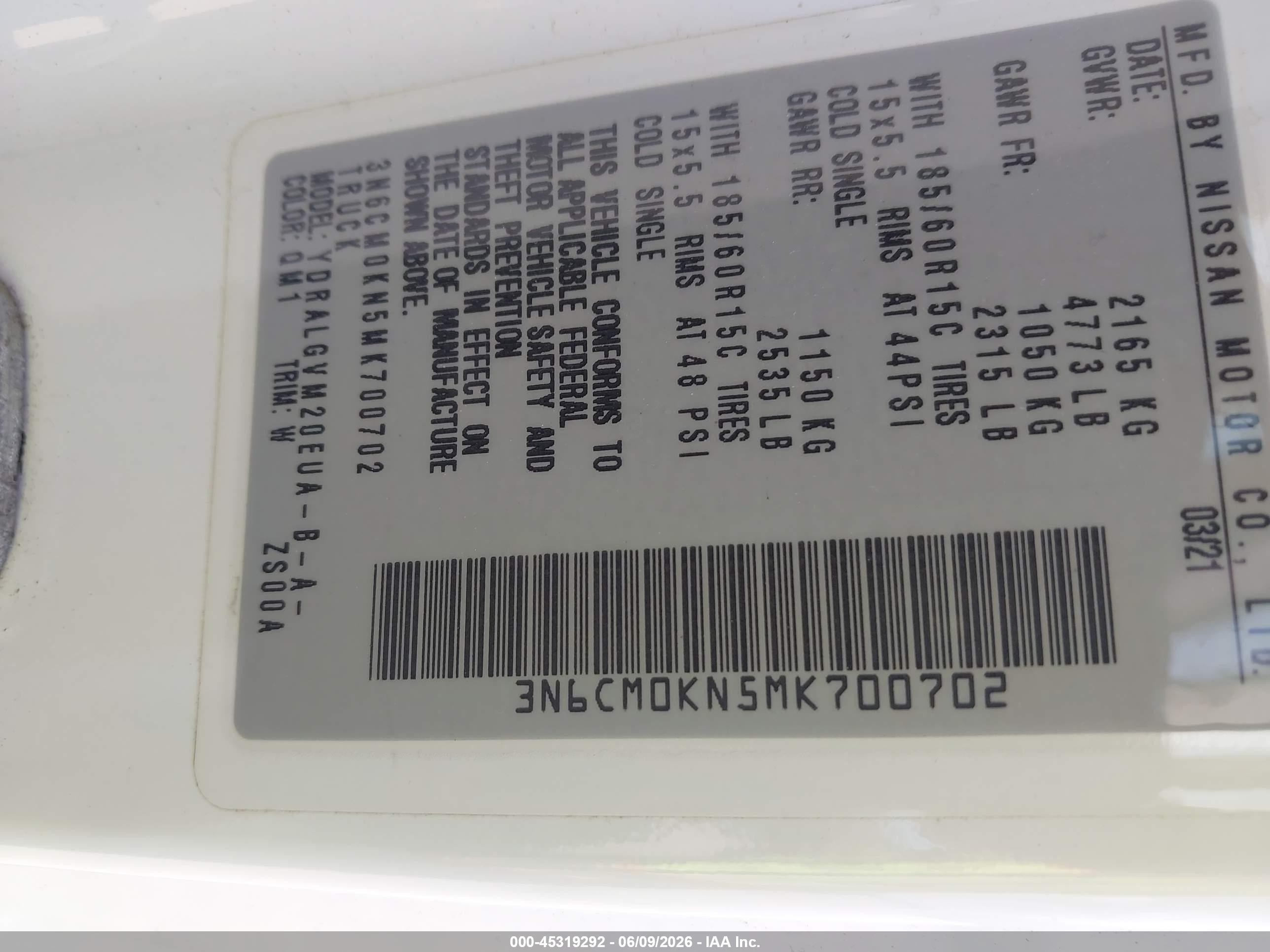 2021 Nissan Nv200  Cargo Sv Xtronic Cvt White vin: 3N6CM0KN5MK700702