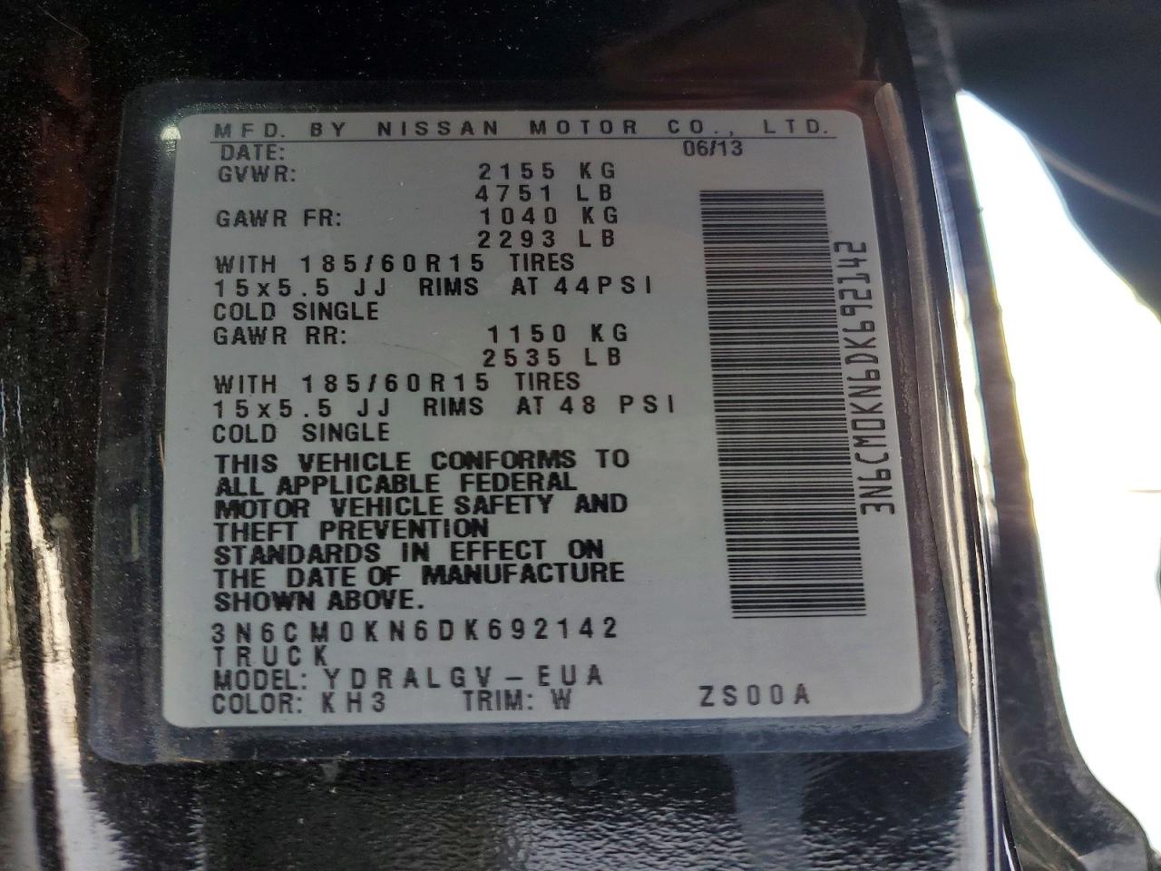 2013 Niss Nv200 2.5s Black vin: 3N6CM0KN6DK692142