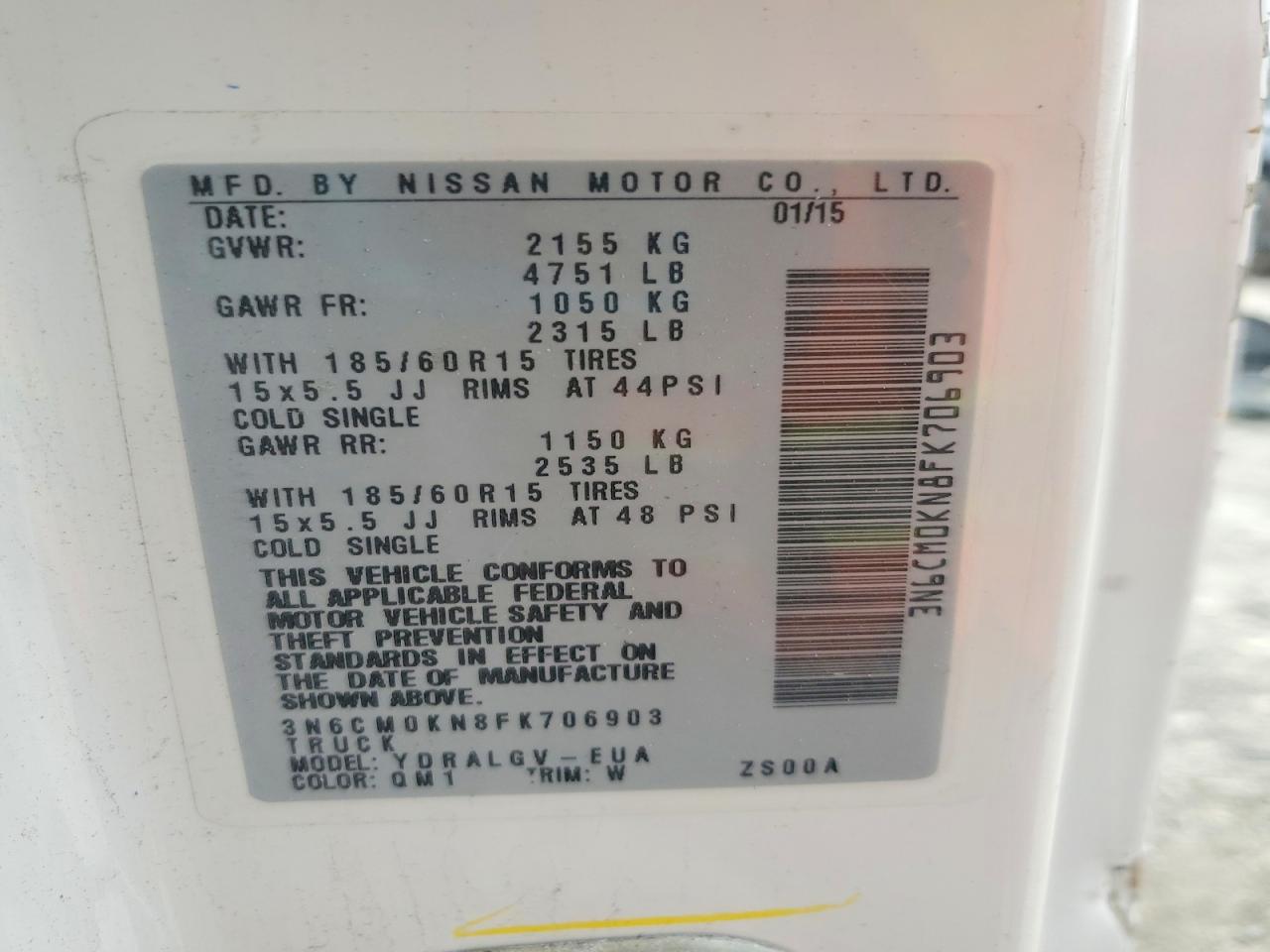 2015 Nissan Nv200 Sv White vin: 3N6CM0KN8FK706903
