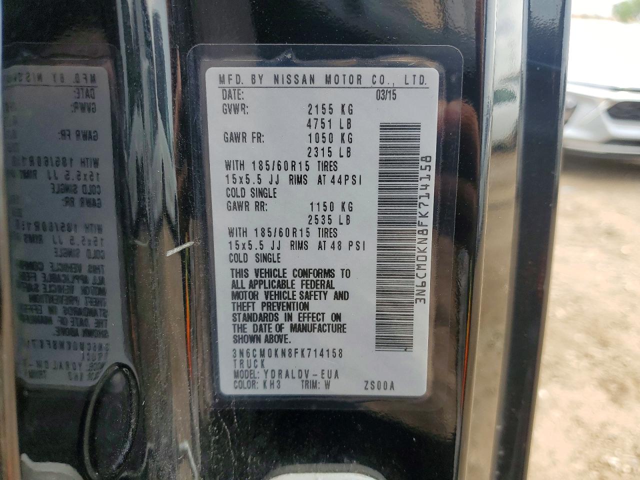 2015 Nissan Nv200 S Черный vin: 3N6CM0KN8FK714158