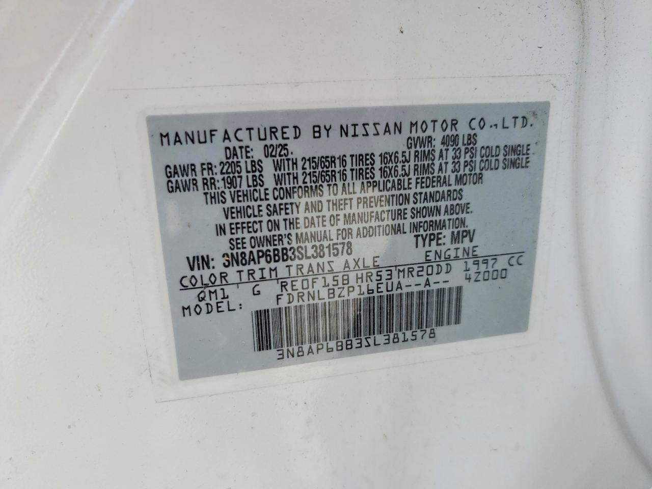 2025 Nissan Kicks S Белый vin: 3N8AP6BB3SL381578