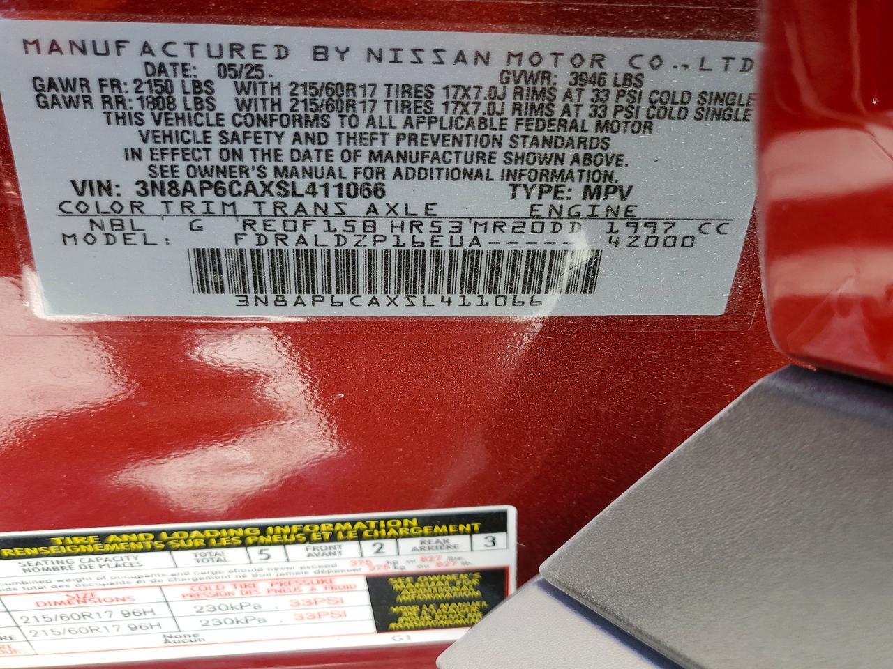 2025 Nissan Kicks Sv Red vin: 3N8AP6CAXSL411066