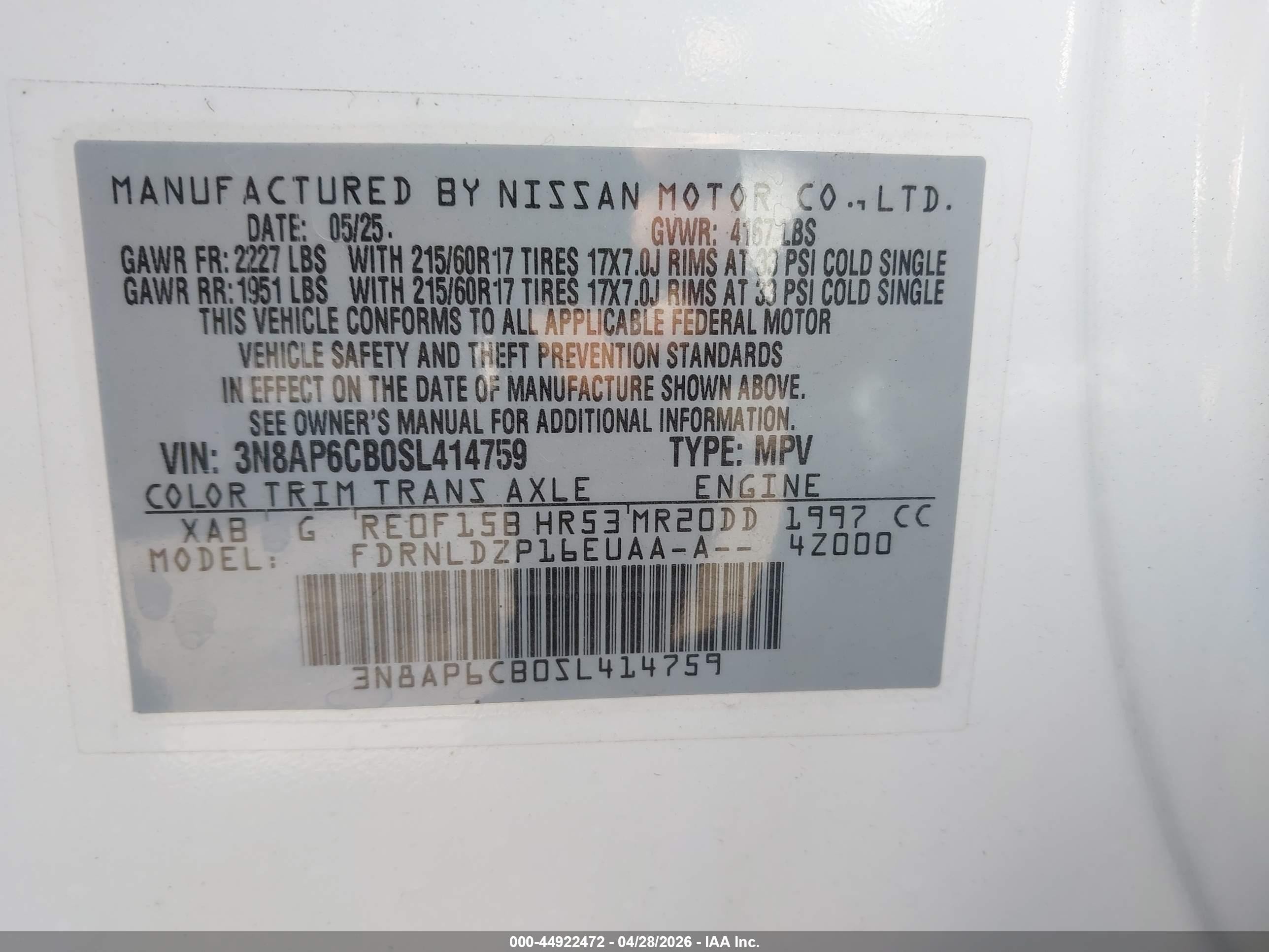 2025 Nissan Kicks Sv Intelligent Awd White vin: 3N8AP6CB0SL414759