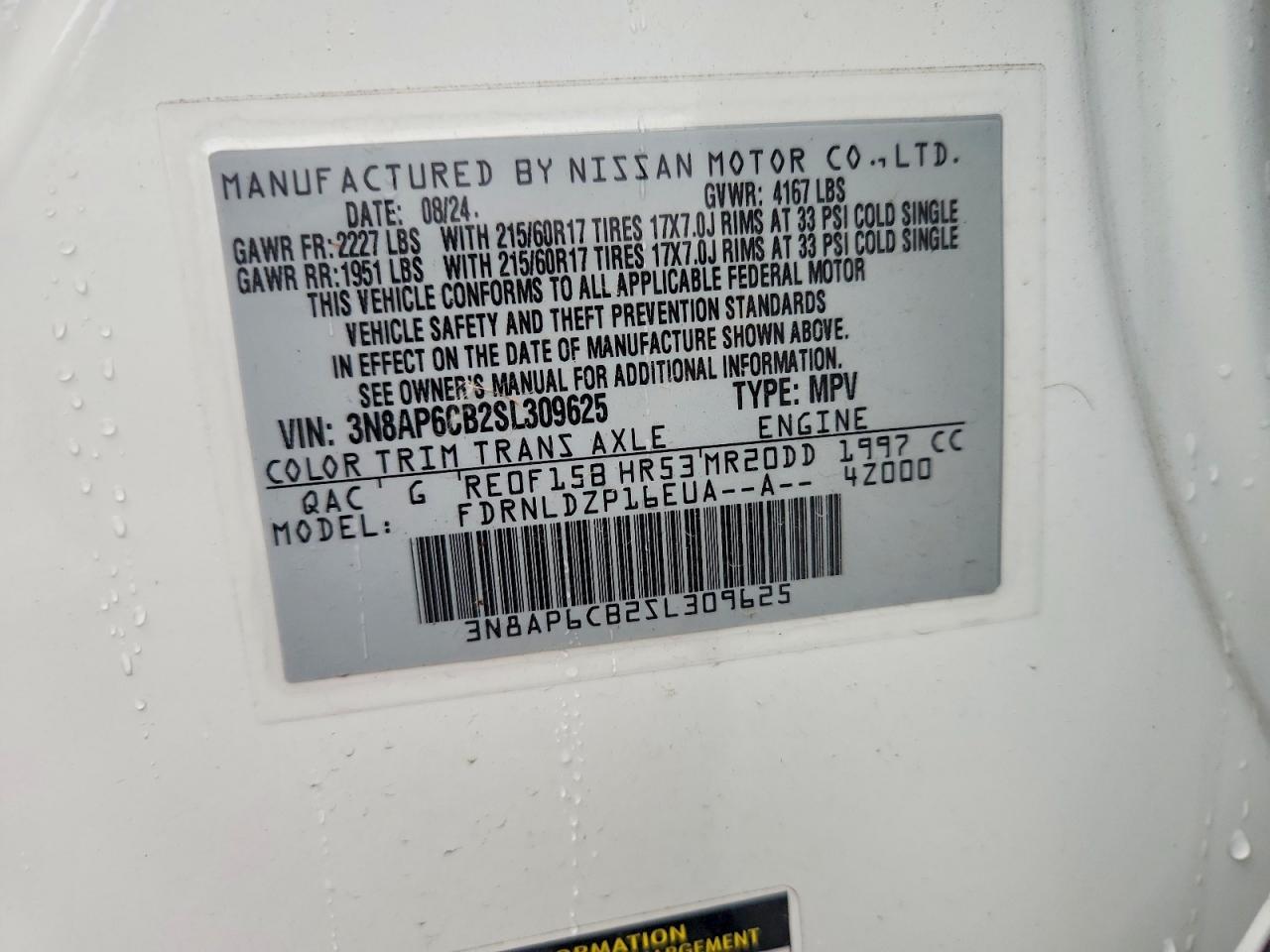 2025 Nissan Kicks Sv White vin: 3N8AP6CB2SL309625
