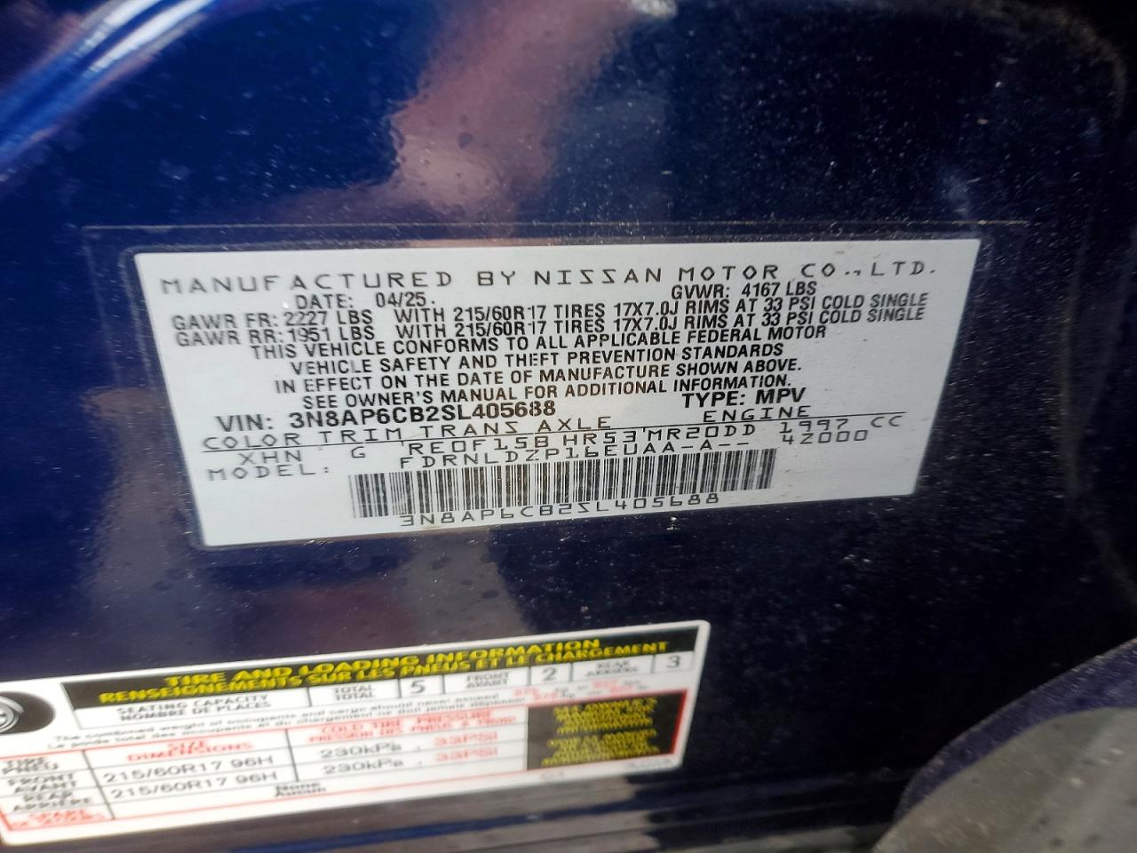 2025 Nissan Kicks Sv Blue vin: 3N8AP6CB2SL405688