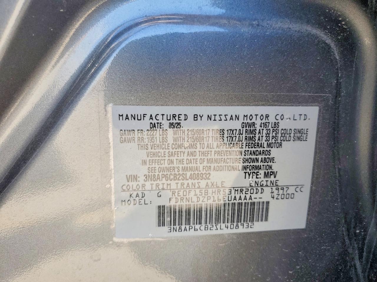 2025 Nissan Kicks Sv Gray vin: 3N8AP6CB2SL408932