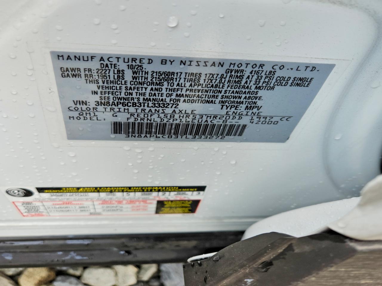 2026 Nissan Kicks Sv White vin: 3N8AP6CB3TL333272