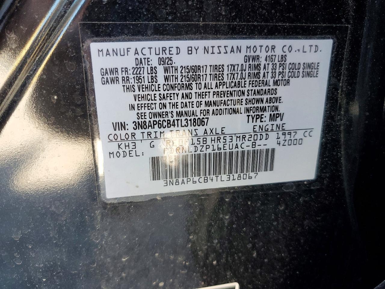 2026 Nissan Kicks Sv Black vin: 3N8AP6CB4TL318067