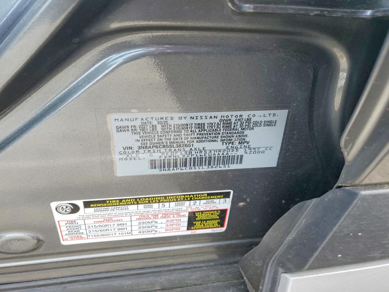 2025 Nissan Kicks Sv Charcoal vin: 3N8AP6CB5SL382651