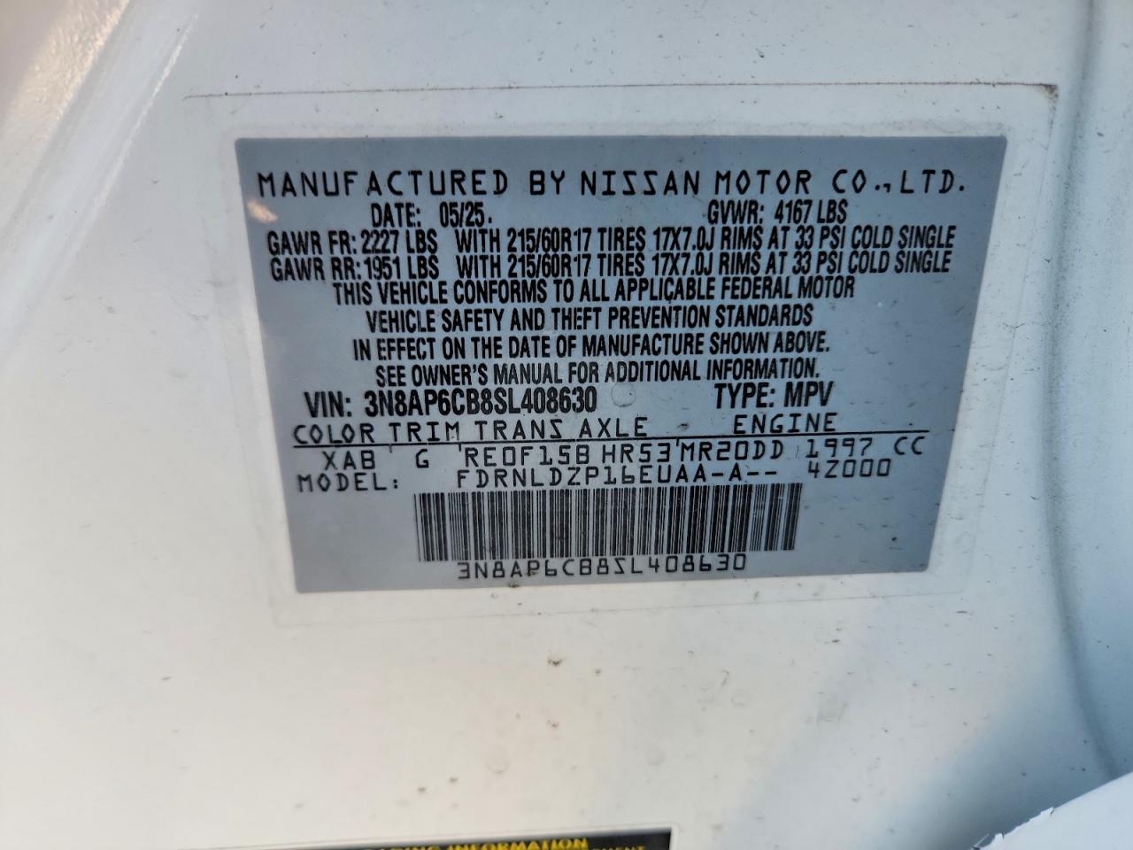 2025 Nissan Kicks Sv White vin: 3N8AP6CB8SL408630