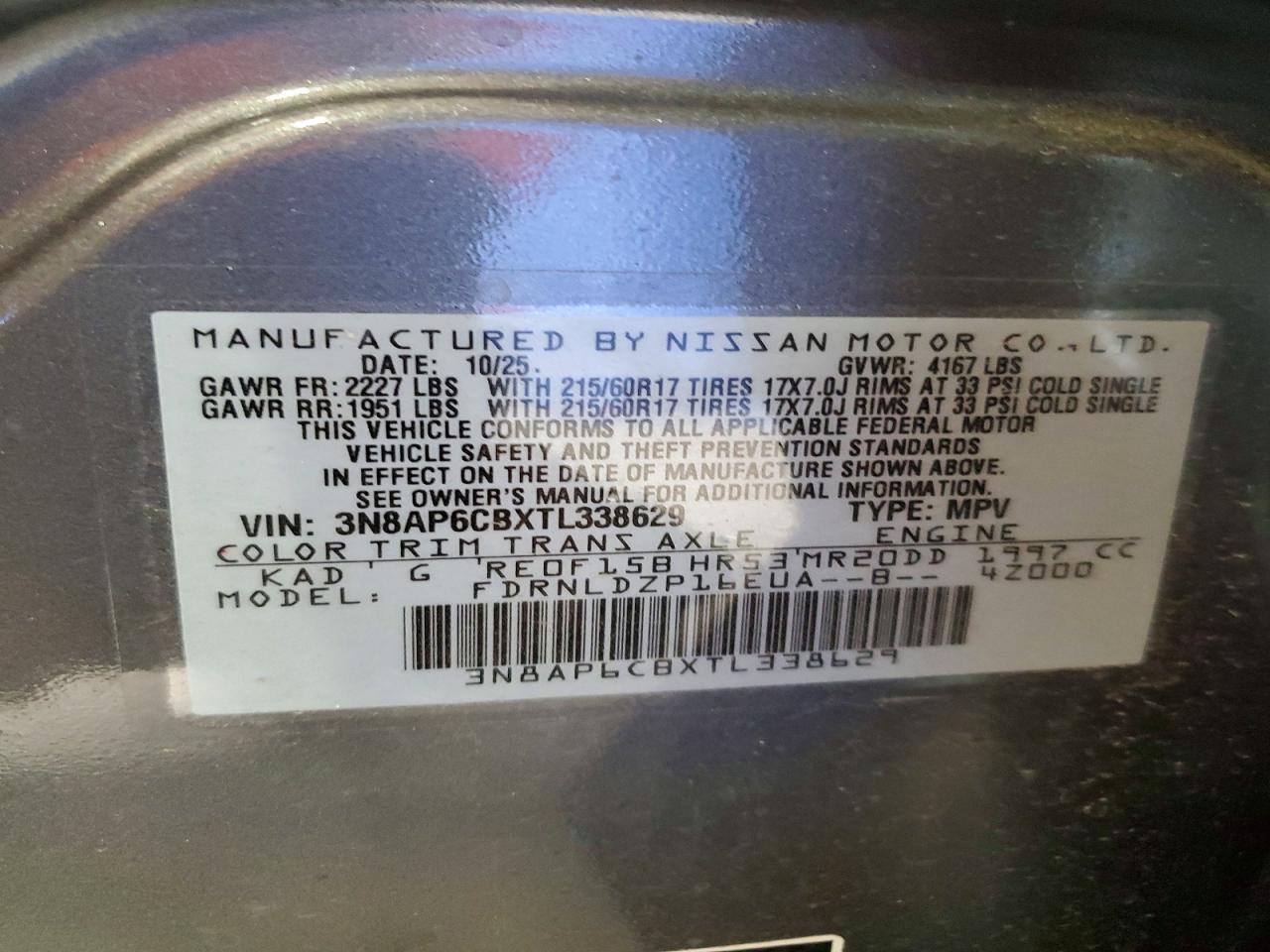 2026 Nissan Kicks Sv Gray vin: 3N8AP6CBXTL338629