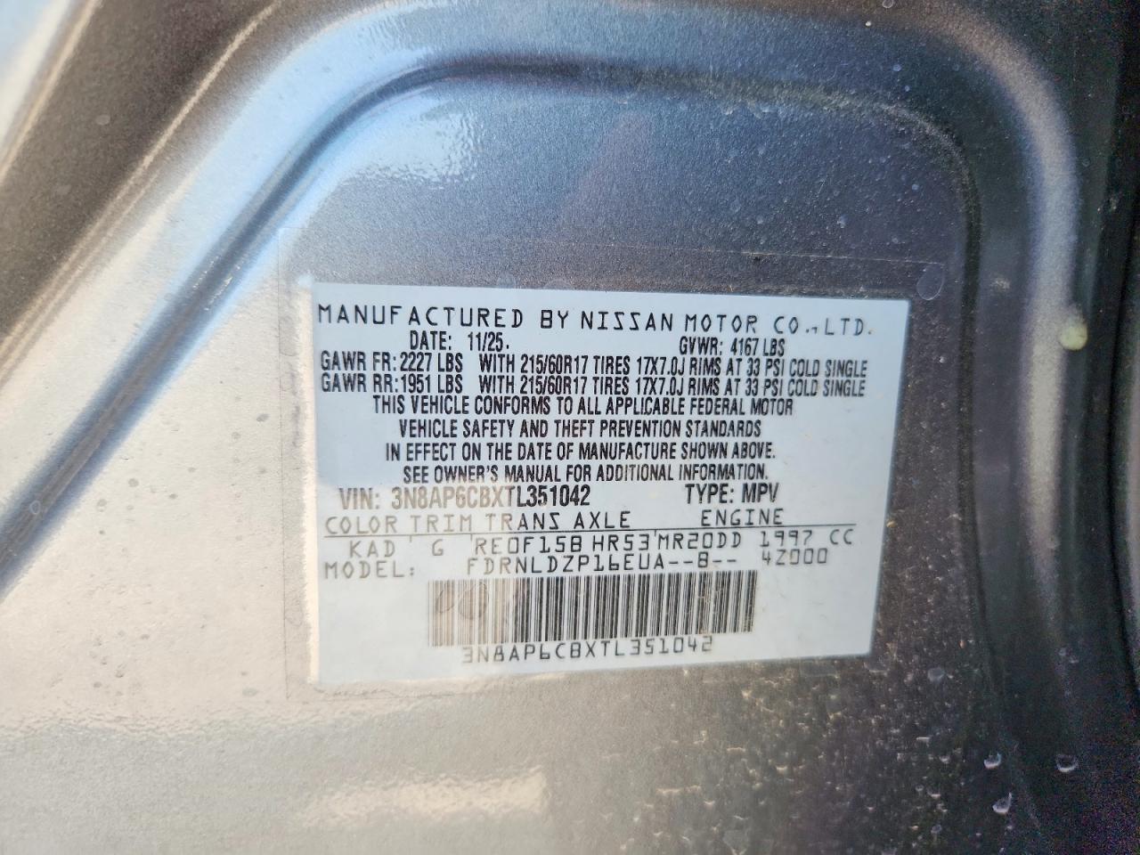 2026 Nissan Kicks Sv Gray vin: 3N8AP6CBXTL351042
