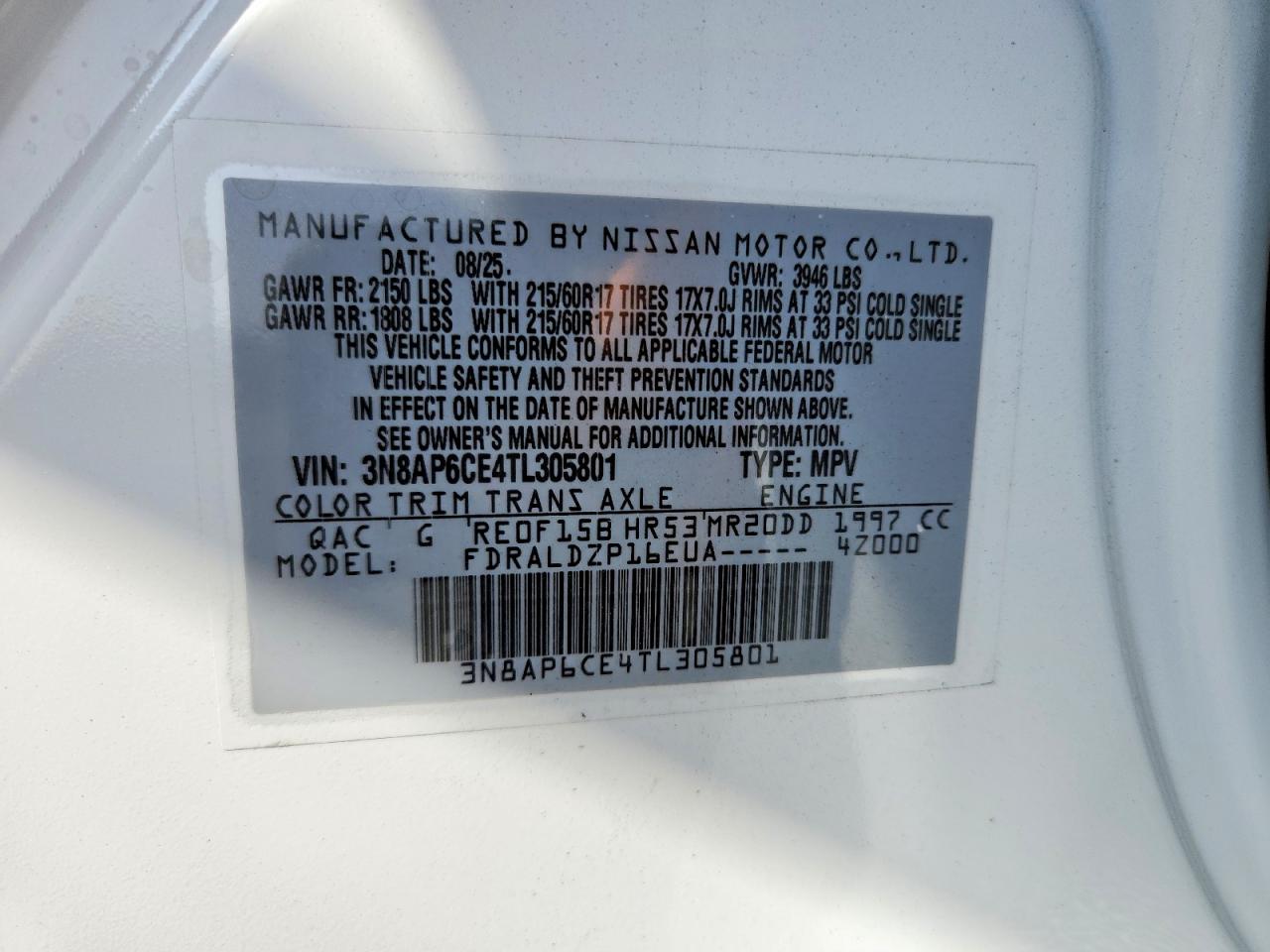 2026 Nissan Kicks Sv White vin: 3N8AP6CE4TL305801