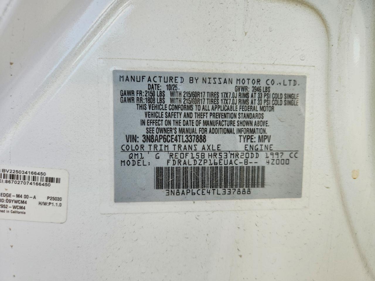 2026 Nissan Kicks Sv White vin: 3N8AP6CE4TL337888